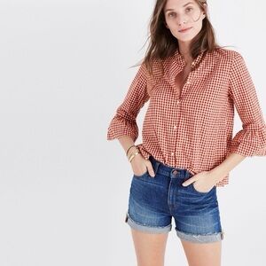 Madewell Gingham Button Down Blouse Red White Size Medium